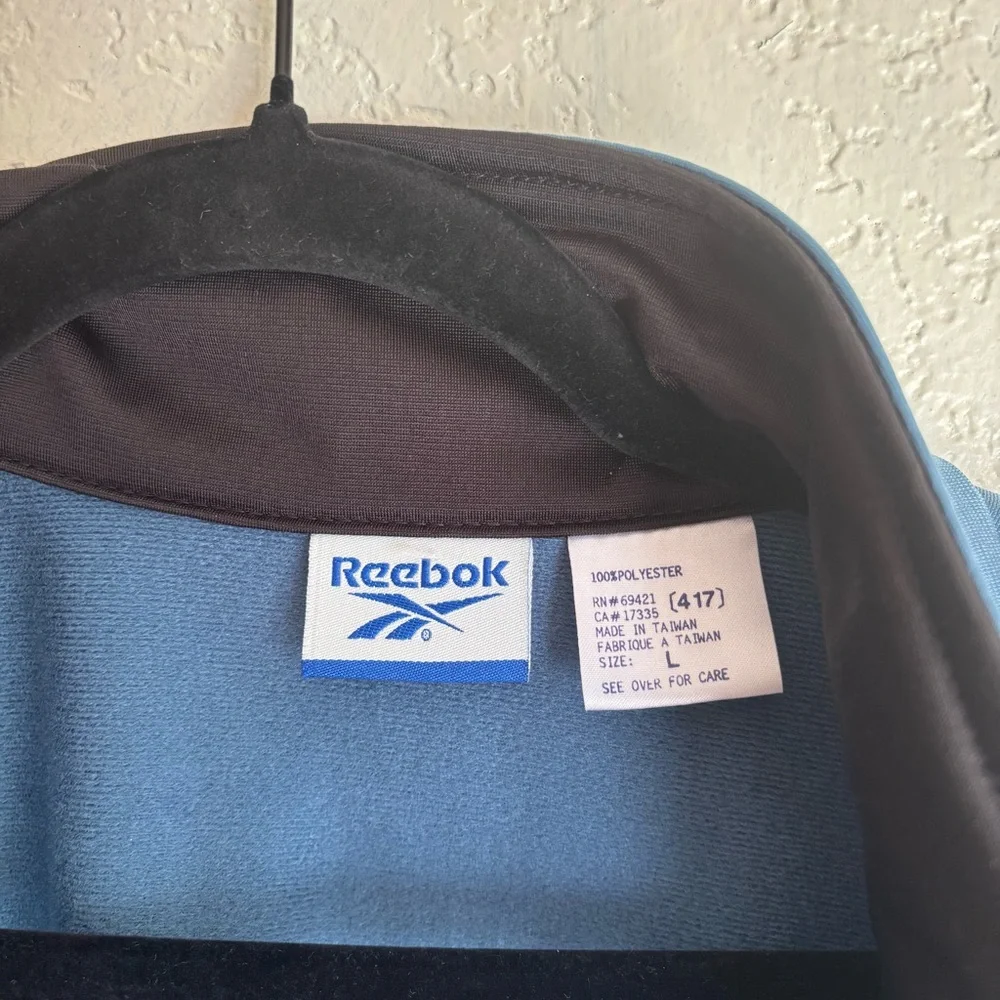 Vintage Reebok Jacket Mens Large White Blue Black Full Zip Pockets Track 90s